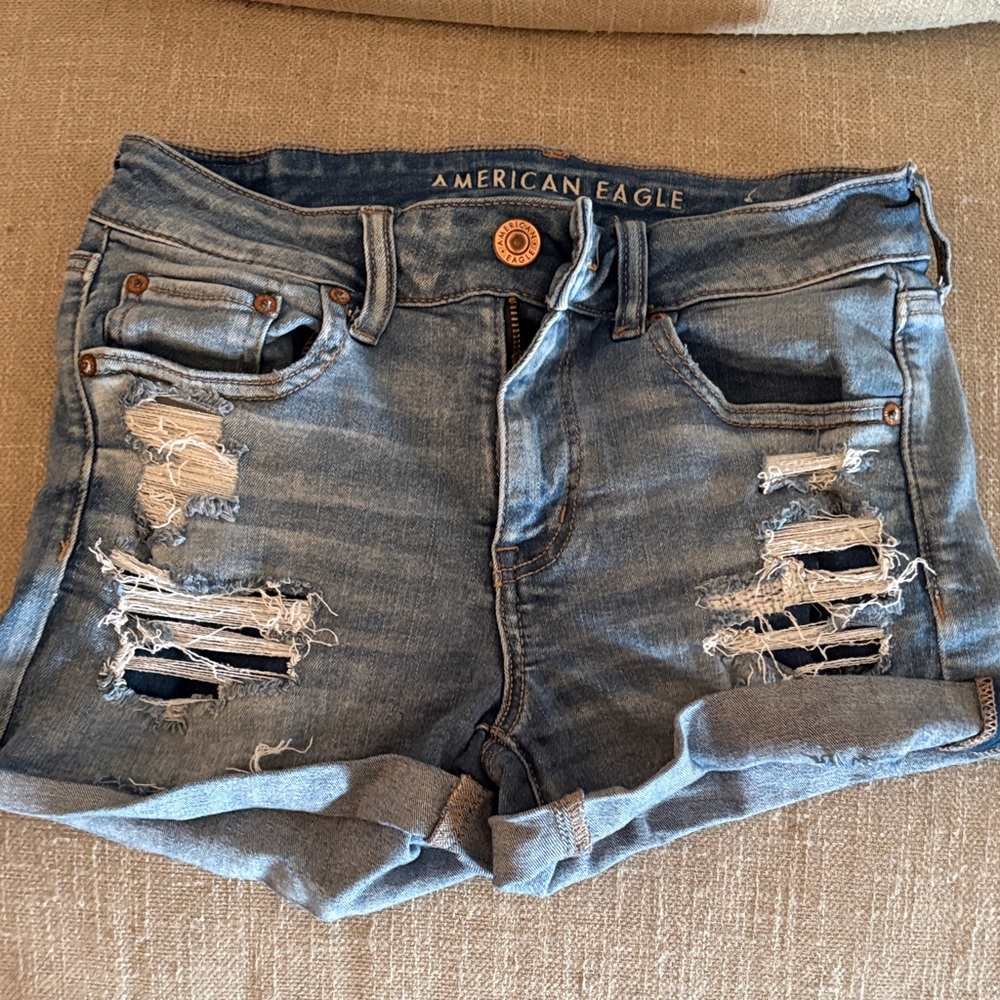 American Eagle Outfitters Ripped Jean Shorts - Light Blue